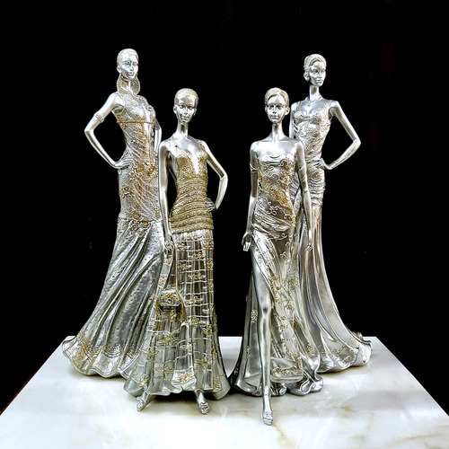 유럽 패션 모델 조각 장식품 실버 장식 피겨린 4pcs 세트